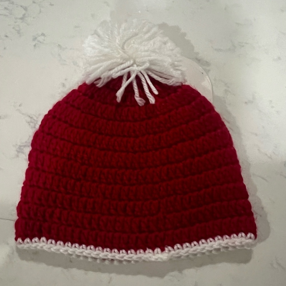 Handmade Red and White Crochet Baby Hat